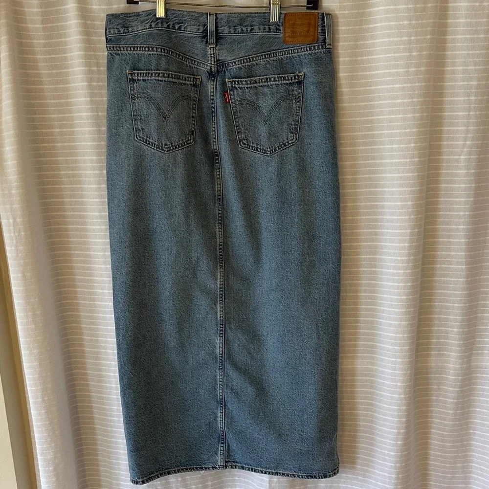 Levi’s Blue Denim Maxi Skirt with Slit - Picture 6 of 7